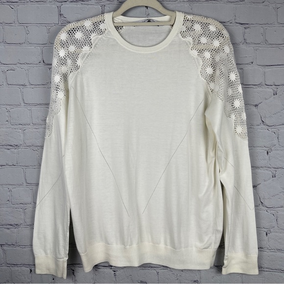 & Other Stories Tops - & OTHER STORIES lightweight creme long sleeve crochet crew neck cotton top, sz L